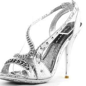 DAZZLING SILVER OPEN TOE HIGH HEEL SHOES